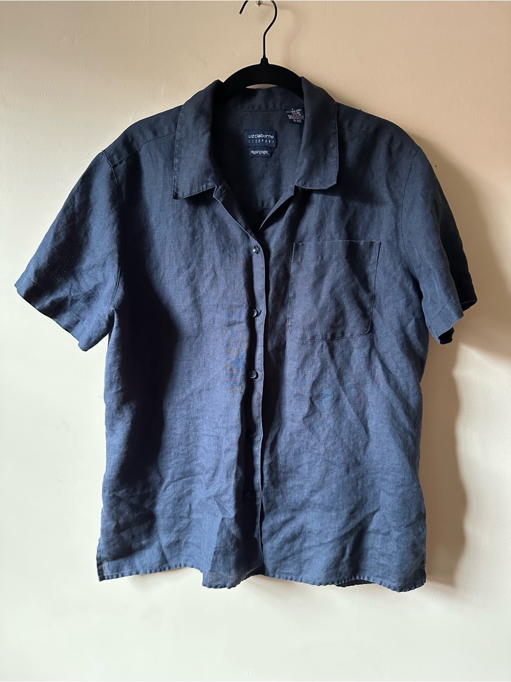 Liz Claiborne Liz Sport Navy Irish Linen Button Up Shirt